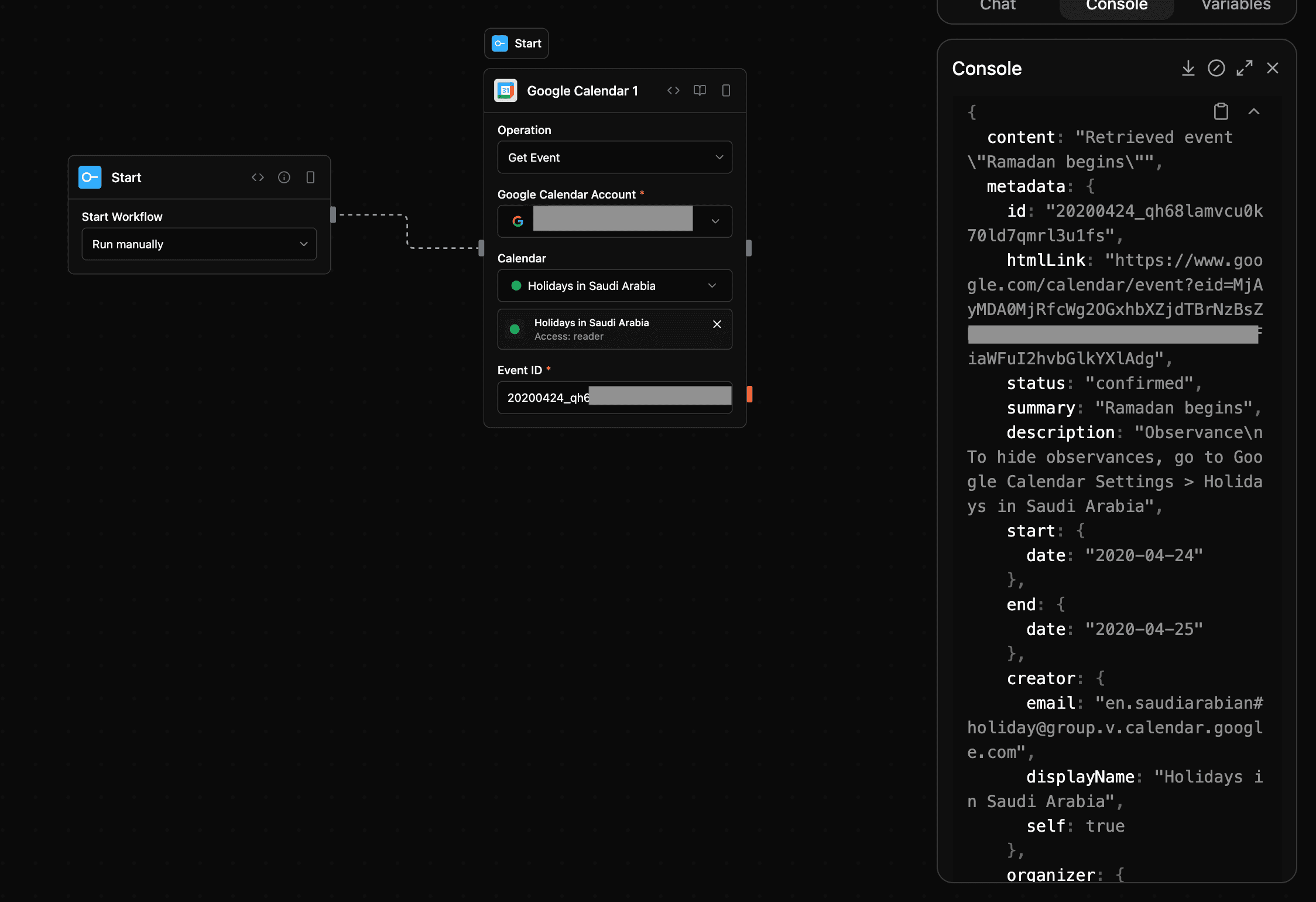 Google Calender block screenshot