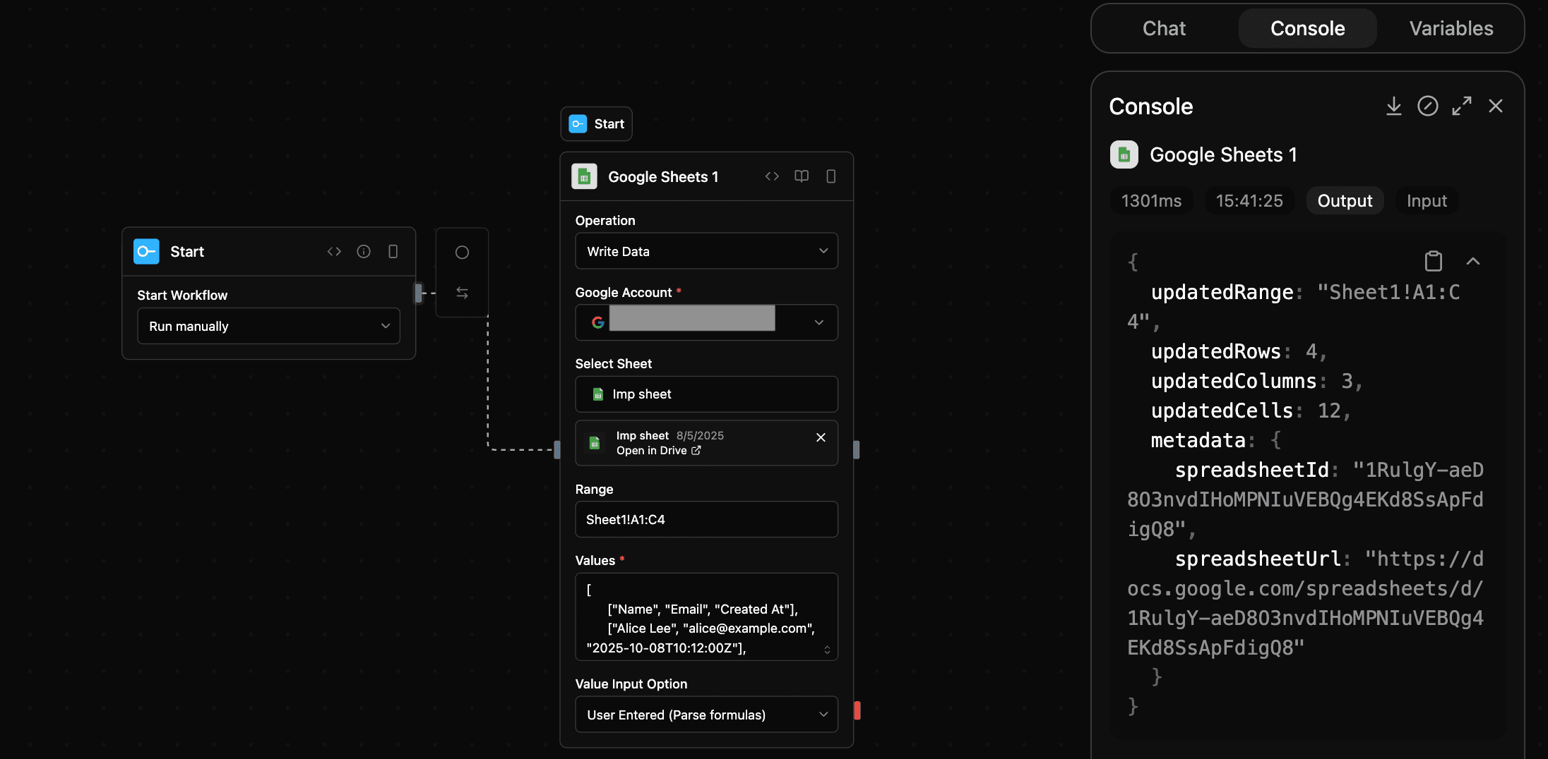 Google Sheets block screenshot