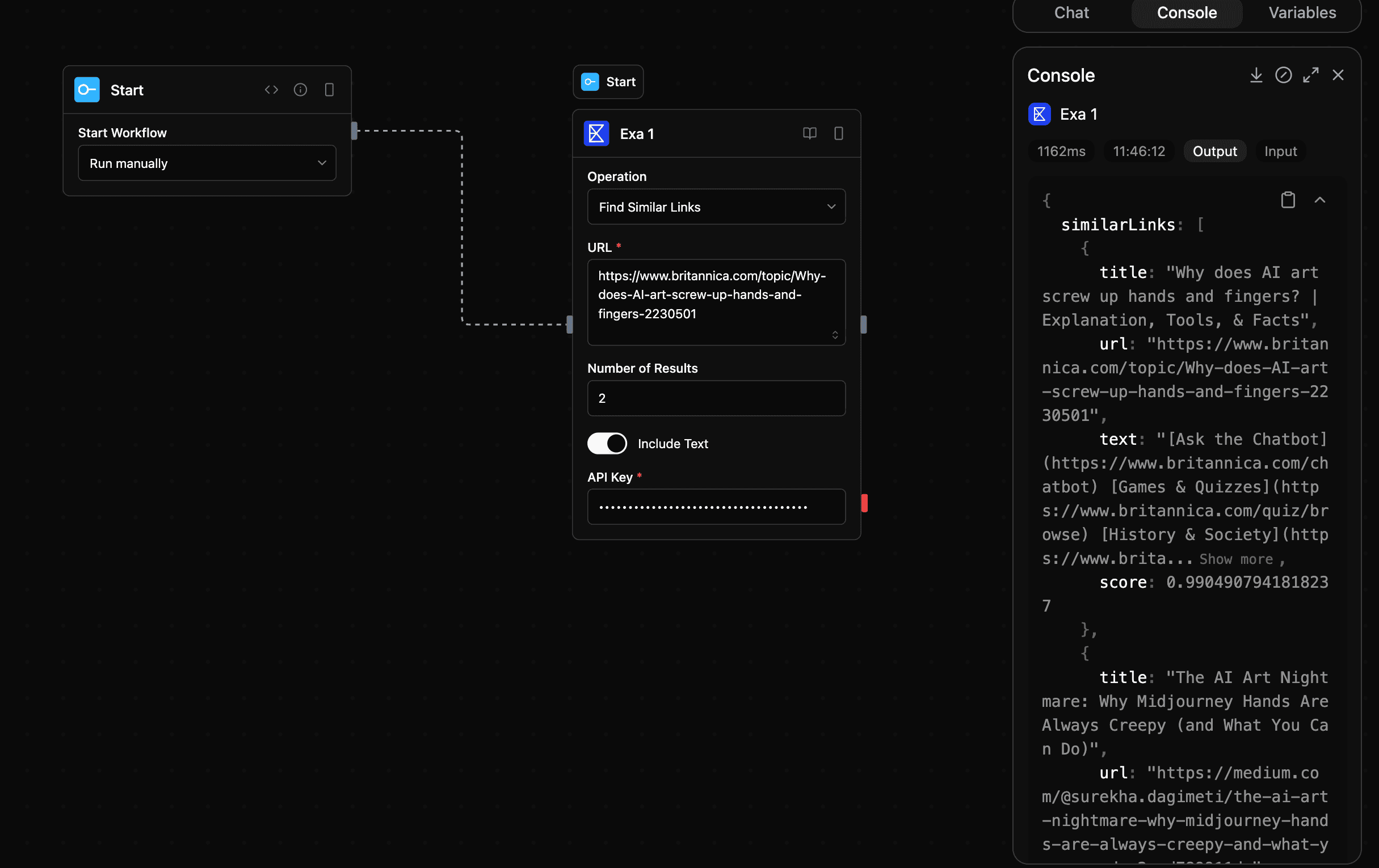 Exa block screenshot